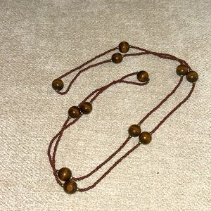 25 inch beaded station necklace with large wooden beads
